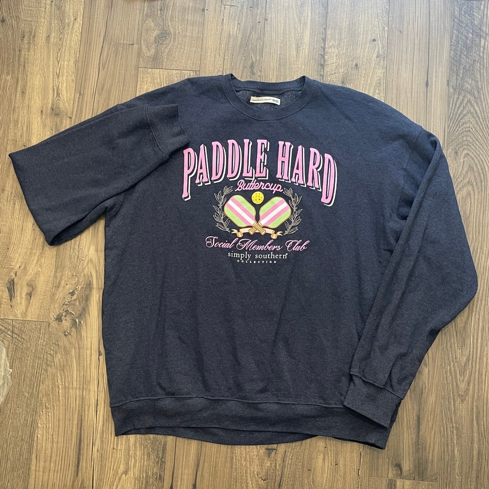 Simply Southern Paddle Hard Pickleball Sweatshirt Charcoal Grey XL XXL